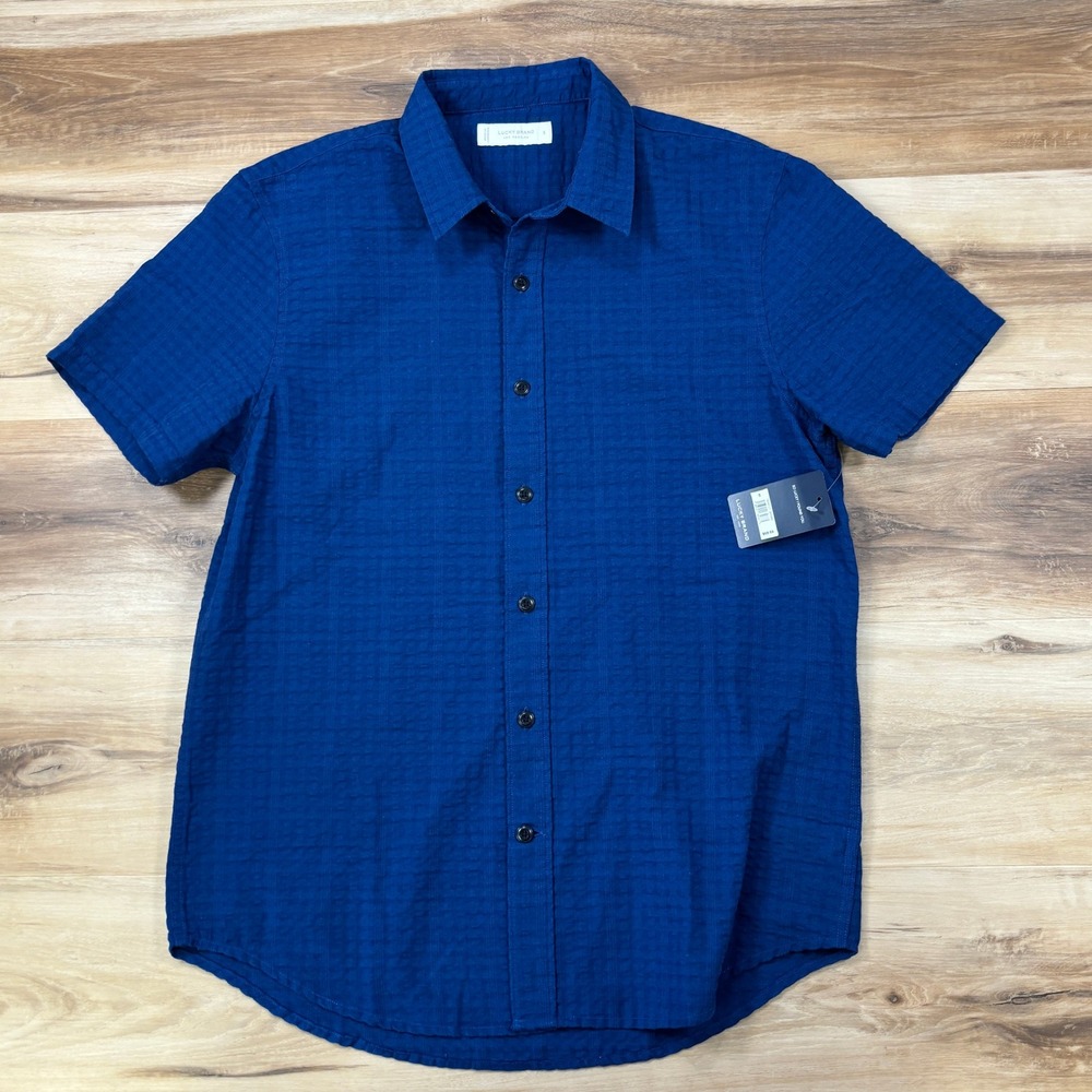 Lucky Brand Button Down Men S Minimalist Cotton Blend Textured Blue Summer